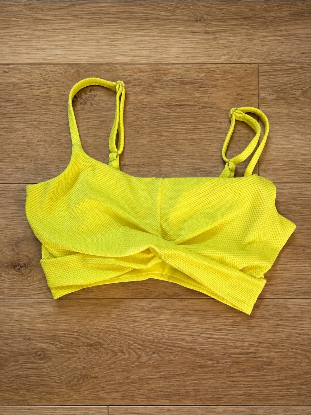 Aerie Real Good Neon Yellow Textured Twist Front Bikini Top | Size Small